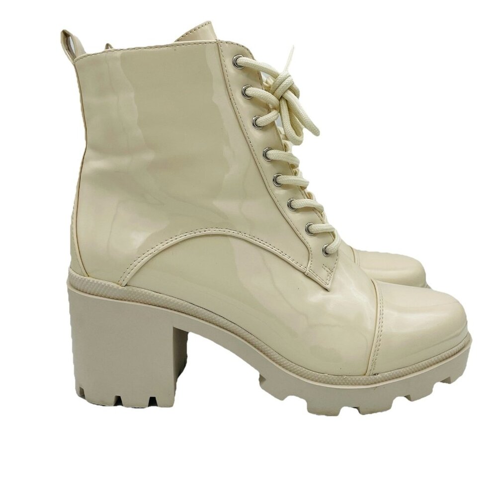 AZALEA WANG Boots Womens Size 10 Patent Leather Platform Combat Chunky Heel Y2K